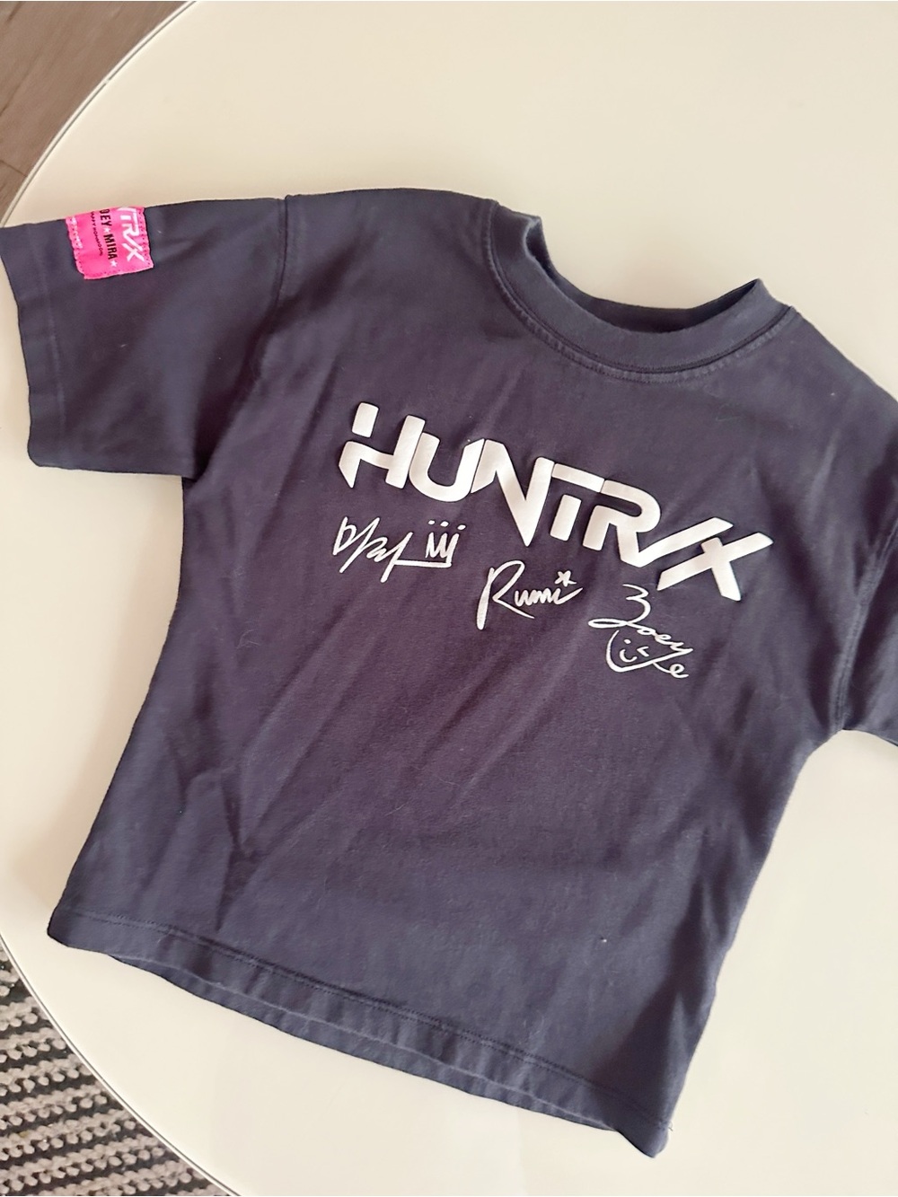 Zara K Pop Demon Hunter Black Short Sleeve 'Huntrix' Graphic Tee with White Text